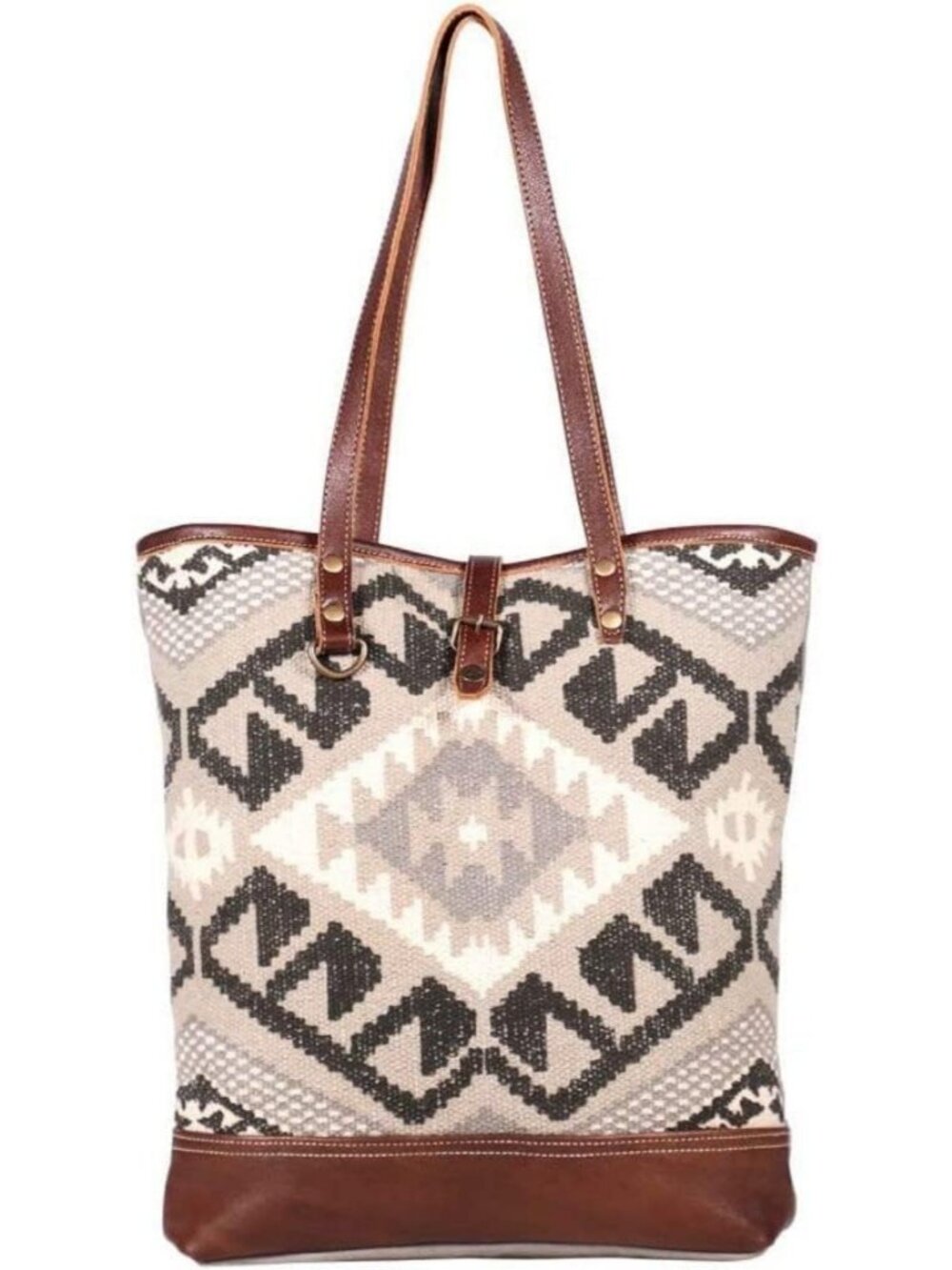 Stylish Pure Canvas & Leather Tote Bag with Rug Design - Perfect for Everyday